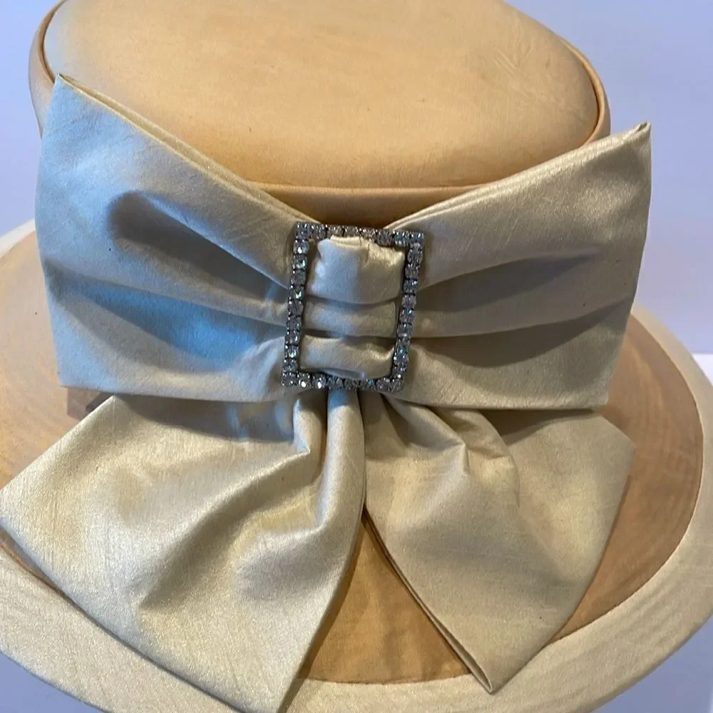 Vintage Donna Vina Couture Satin Hat with Bow Cream
